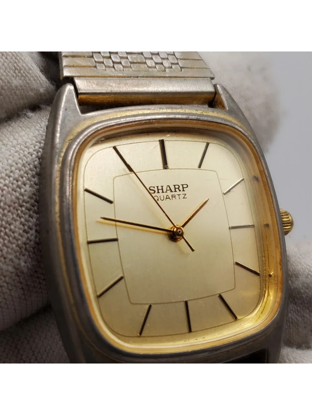 Vintage Sharp Quartz Watch 29mm Square Adjustable Band Tone New Battery